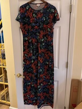 LuLaRoe Maria Black Maxi Dress with Multicolor Paisley Print. Size large